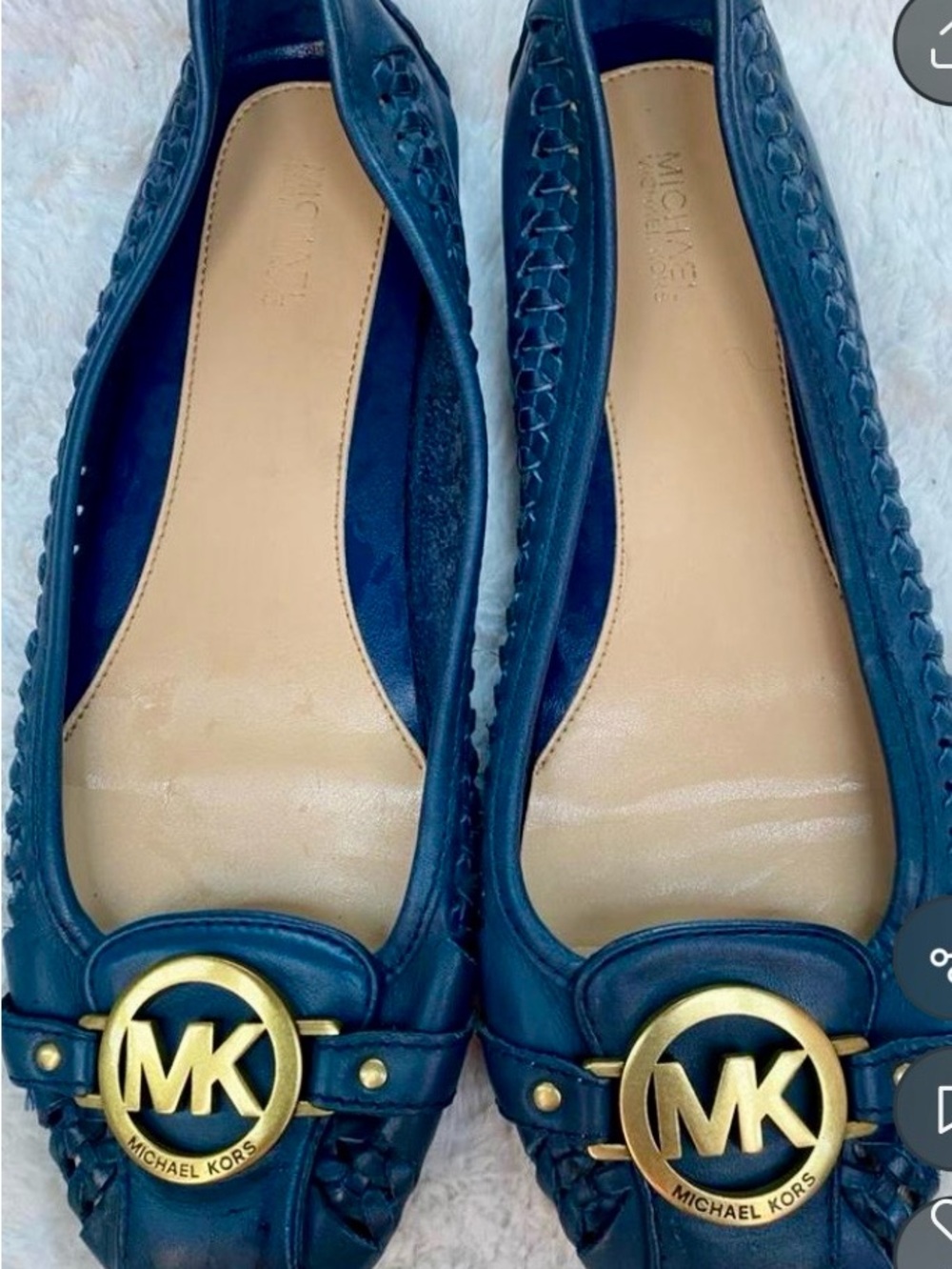 Michael Kors Women's Navy MK Logo Leather Ballet Flats - Picture 1 of 2